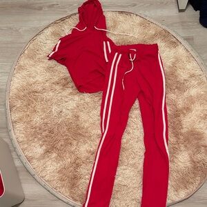 Fashion Nova Red Tracksuit with White Stripes
